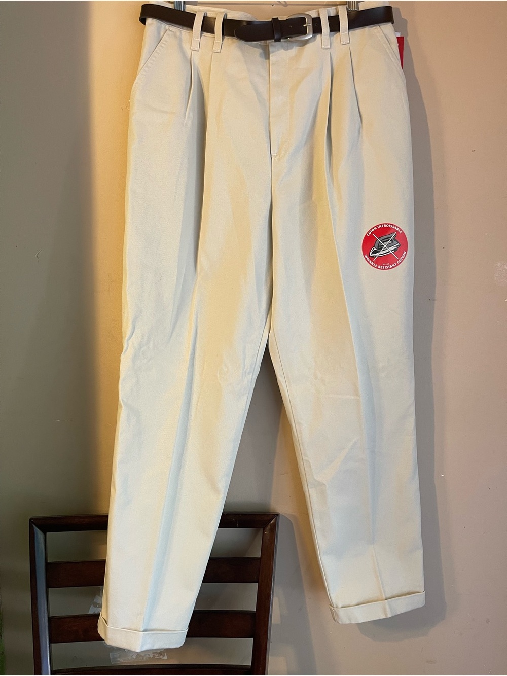 Vintage 90s Chic NWT High Rise Pleated Cuffed Khaki Chino Pants Belted 16 33 New
